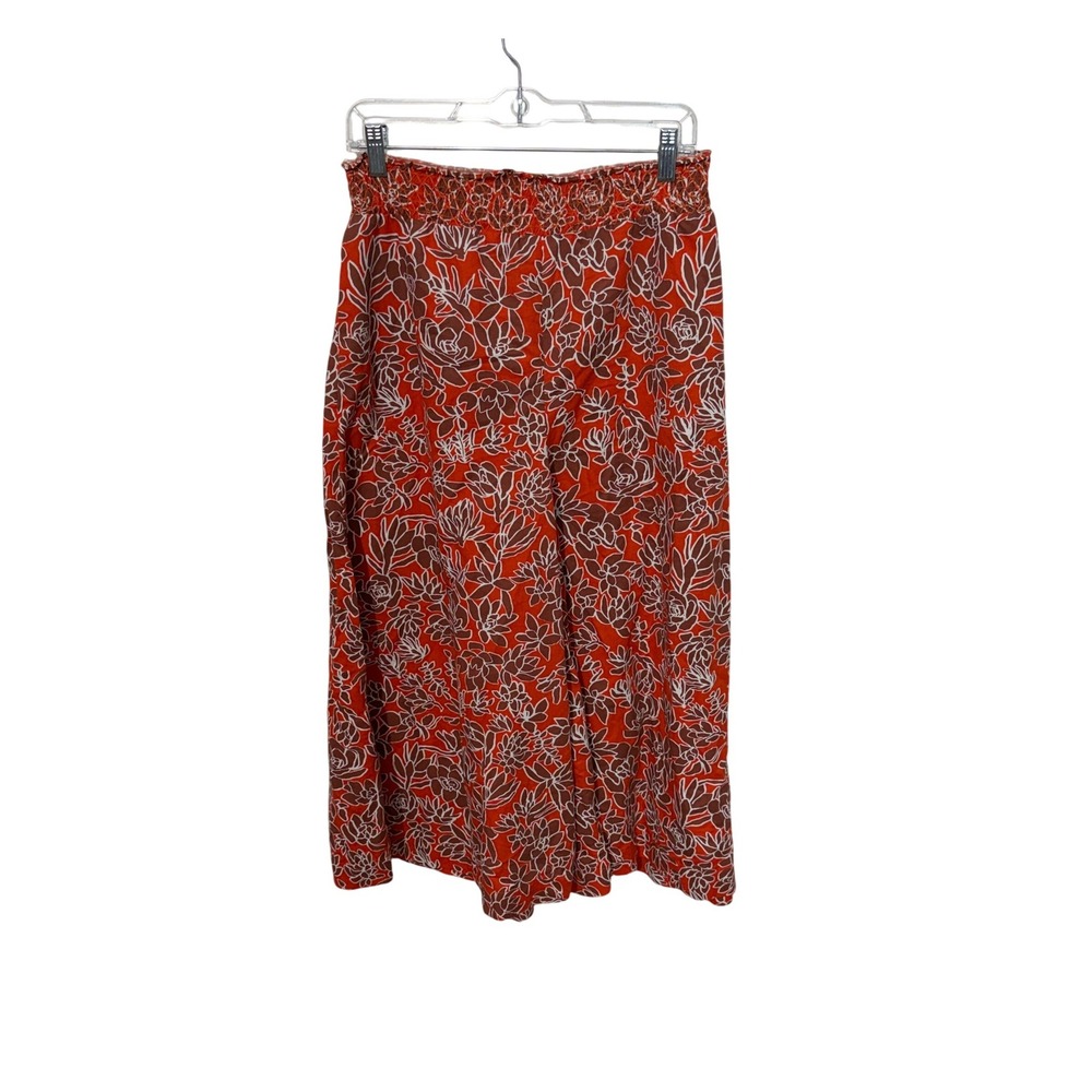 Kate Spade Saturday Wide Leg Pants Womens Medium Red Floral Cotton Linen Smocked